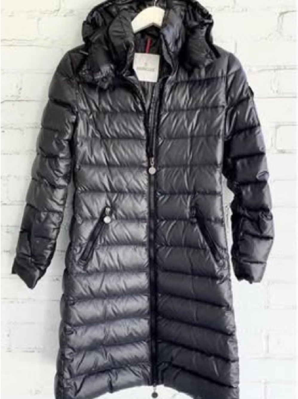 Moncler Gunmetal Long Puffer Coat with Hood